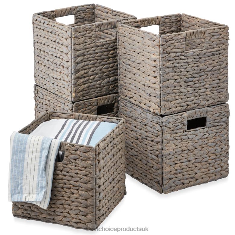 Accessory Best Choice ProductsSet of 5 Collapsible Hyacinth Storage Baskets w/ Inserts N62R683 Gray