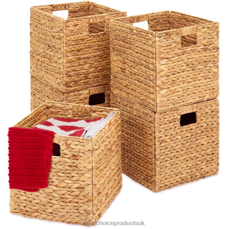 Accessory Best Choice ProductsSet of 5 Collapsible Hyacinth Storage Baskets w/ Inserts N62R706 Natural