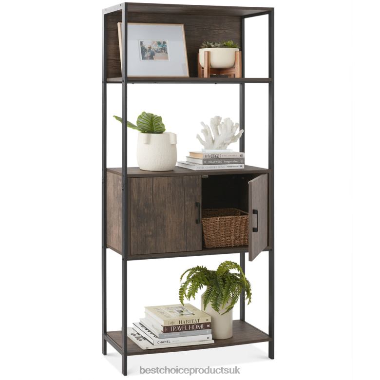 Accessory Best Choice ProductsStorage Bookshelf for Living Room, Walkway w/ Cabinet, Elevated Design N62R385 Dark Walnut