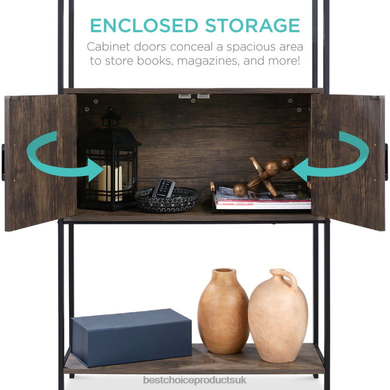 Accessory Best Choice ProductsStorage Bookshelf for Living Room, Walkway w/ Cabinet, Elevated Design N62R385 Dark Walnut