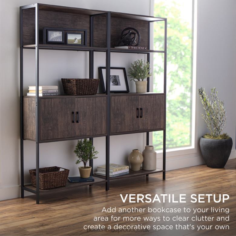 Accessory Best Choice ProductsStorage Bookshelf for Living Room, Walkway w/ Cabinet, Elevated Design N62R385 Dark Walnut