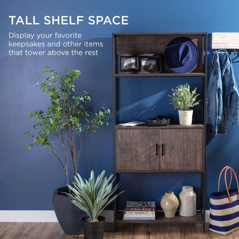 Accessory Best Choice ProductsStorage Bookshelf for Living Room, Walkway w/ Cabinet, Elevated Design N62R385 Dark Walnut