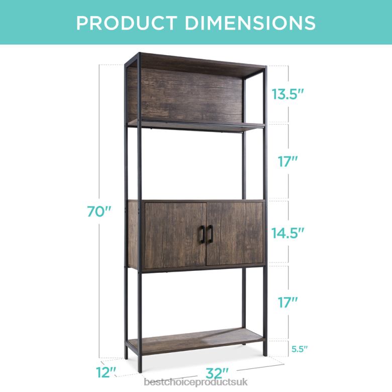 Accessory Best Choice ProductsStorage Bookshelf for Living Room, Walkway w/ Cabinet, Elevated Design N62R385 Dark Walnut