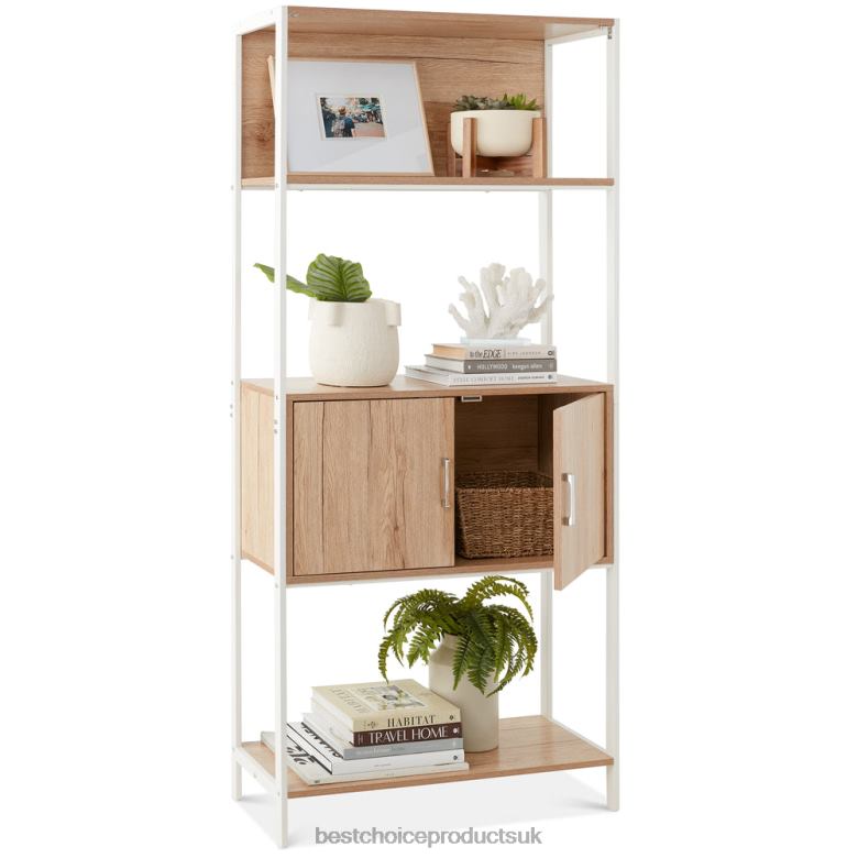 Accessory Best Choice ProductsStorage Bookshelf for Living Room, Walkway w/ Cabinet, Elevated Design N62R386 Light Oak
