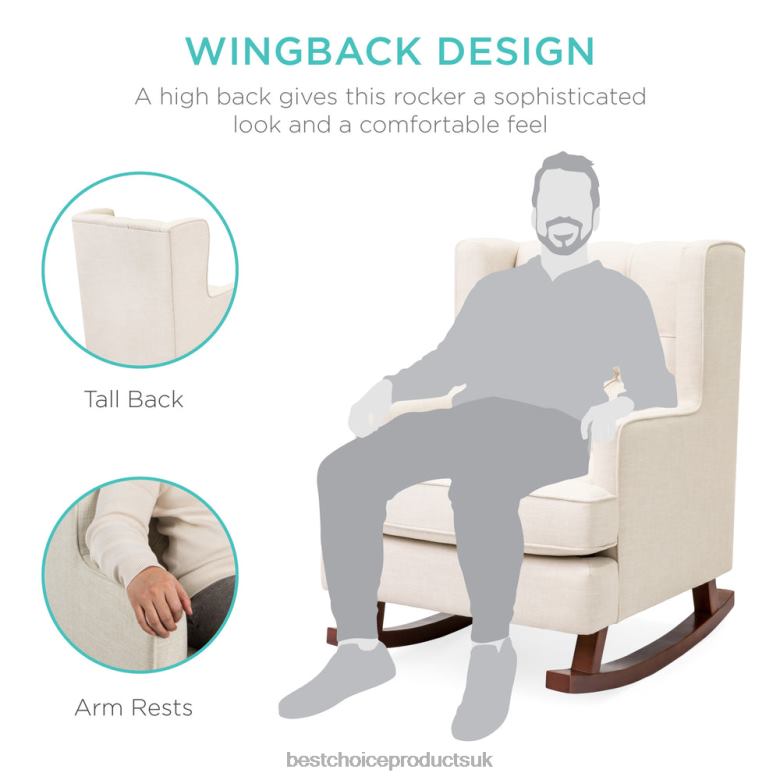 Accessory Best Choice ProductsTufted Upholstered Wingback Rocking Chair N62R1225 Beige
