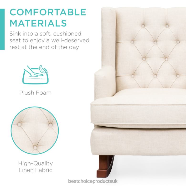Accessory Best Choice ProductsTufted Upholstered Wingback Rocking Chair N62R1225 Beige
