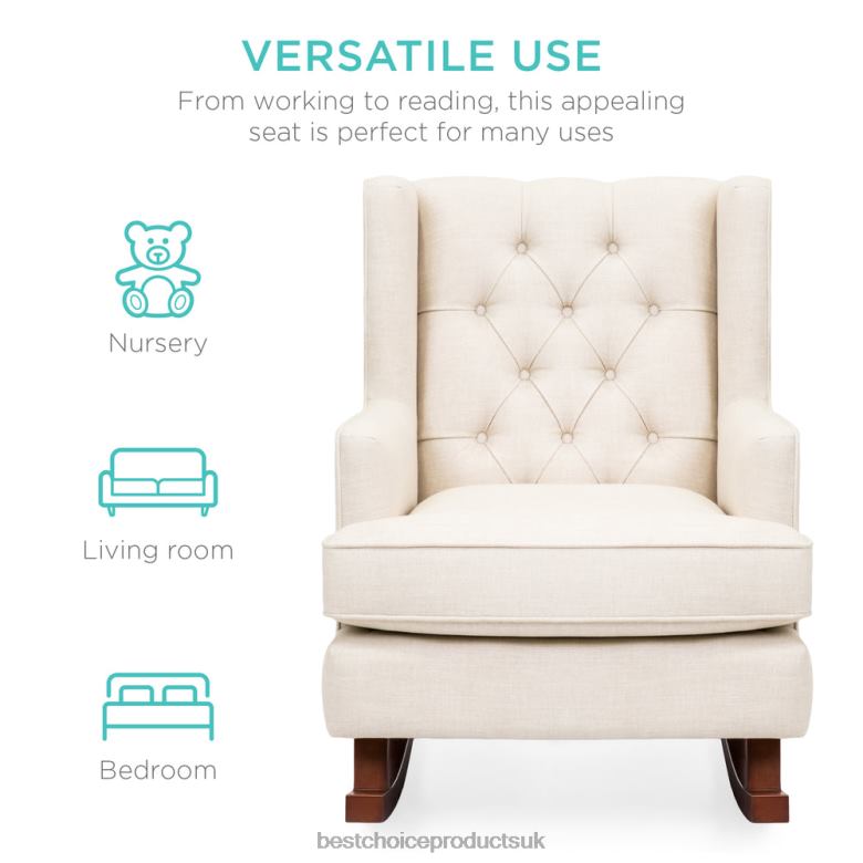 Accessory Best Choice ProductsTufted Upholstered Wingback Rocking Chair N62R1225 Beige