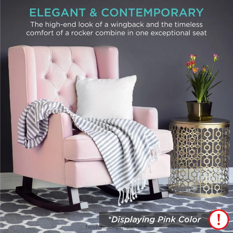 Accessory Best Choice ProductsTufted Upholstered Wingback Rocking Chair N62R1225 Beige