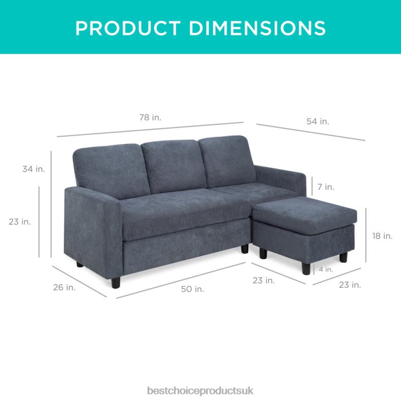 Accessory Best Choice ProductsUpholstered Sectional Sofa Couch w/ Chaise Lounge, Reversible Ottoman Bench N62R582 Blue/Gray