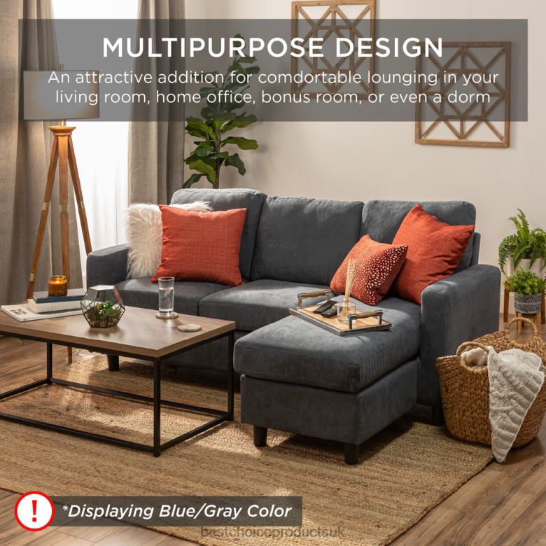 Accessory Best Choice ProductsUpholstered Sectional Sofa Couch w/ Chaise Lounge, Reversible Ottoman Bench N62R584 Gray