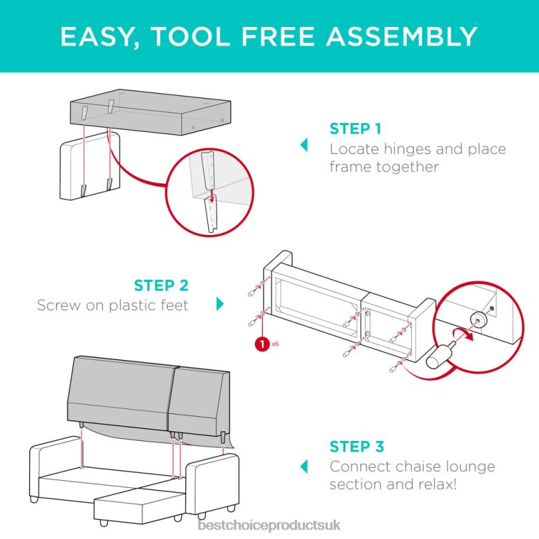 Accessory Best Choice ProductsUpholstered Sectional Sofa Couch w/ Chaise Lounge, Reversible Ottoman Bench N62R584 Gray