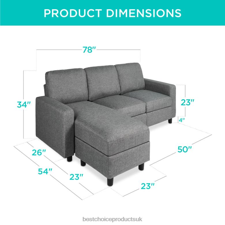 Accessory Best Choice ProductsUpholstered Sectional Sofa Couch w/ Chaise Lounge, Reversible Ottoman Bench N62R584 Gray