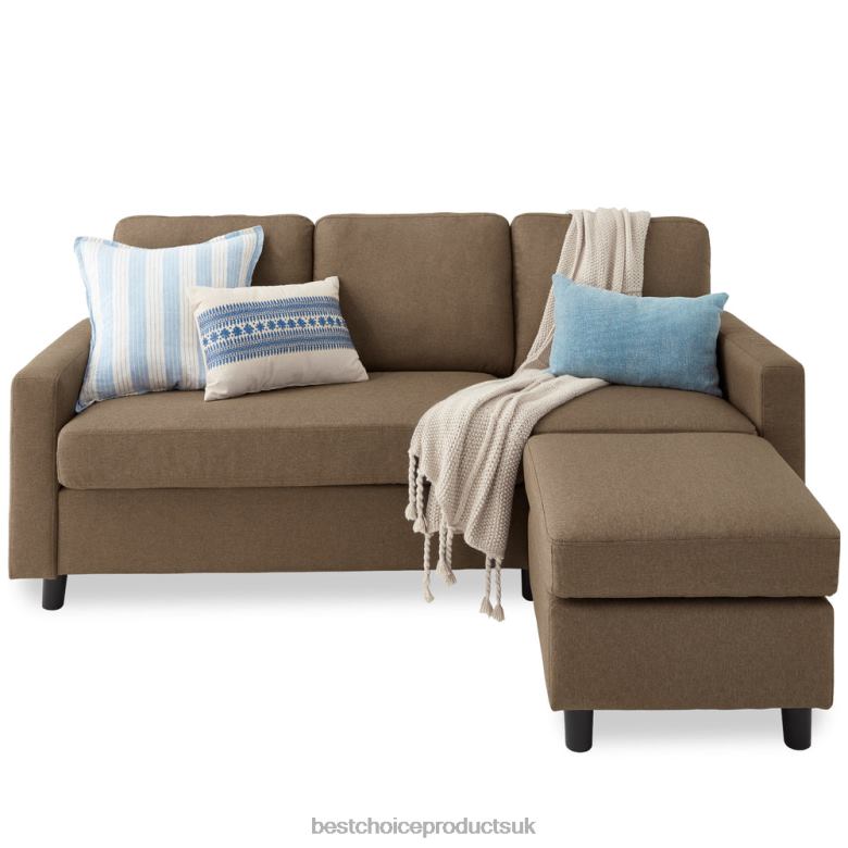 Accessory Best Choice ProductsUpholstered Sectional Sofa Couch w/ Chaise Lounge, Reversible Ottoman Bench N62R587 Brown