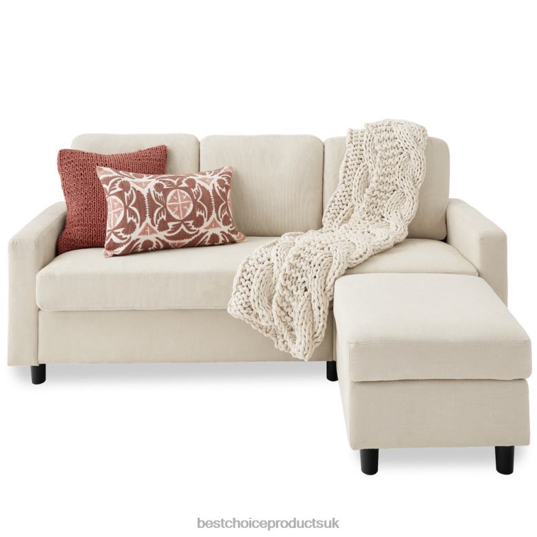 Accessory Best Choice ProductsUpholstered Sectional Sofa Couch w/ Chaise Lounge, Reversible Ottoman Bench N62R588 Ivory