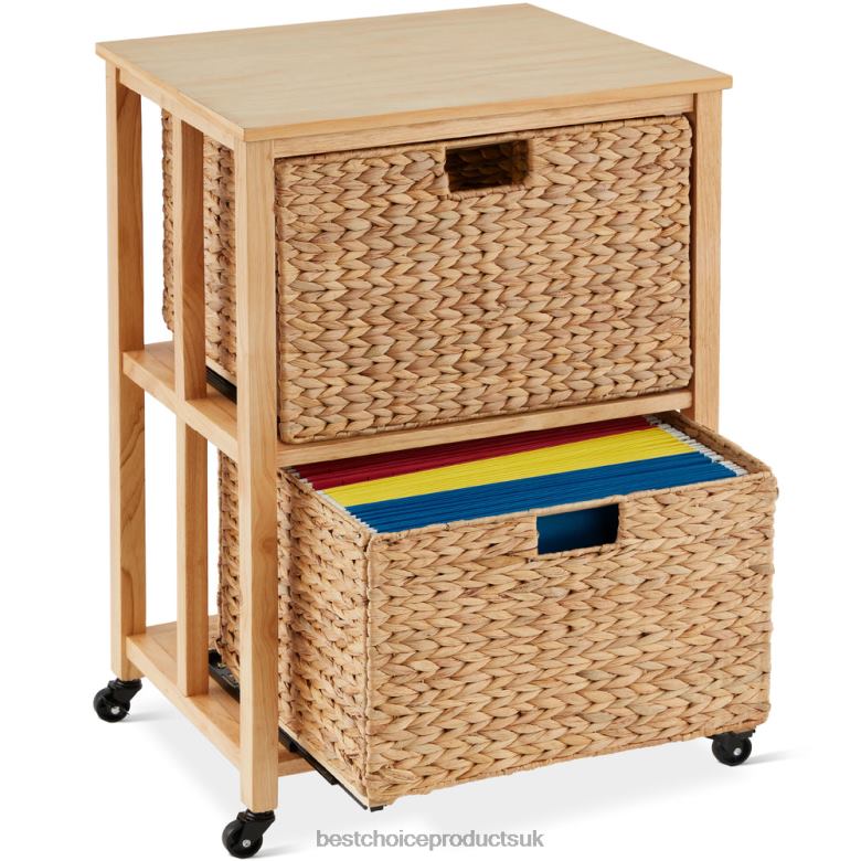 Accessory Best Choice ProductsVertical Rolling File Cabinet w/ Rubberwood Frame, Locking Caster Wheels N62R392 Natural