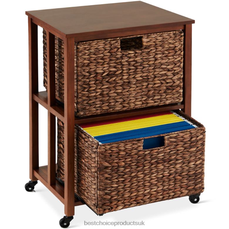 Accessory Best Choice ProductsVertical Rolling File Cabinet w/ Rubberwood Frame, Locking Caster Wheels N62R393 Mocha