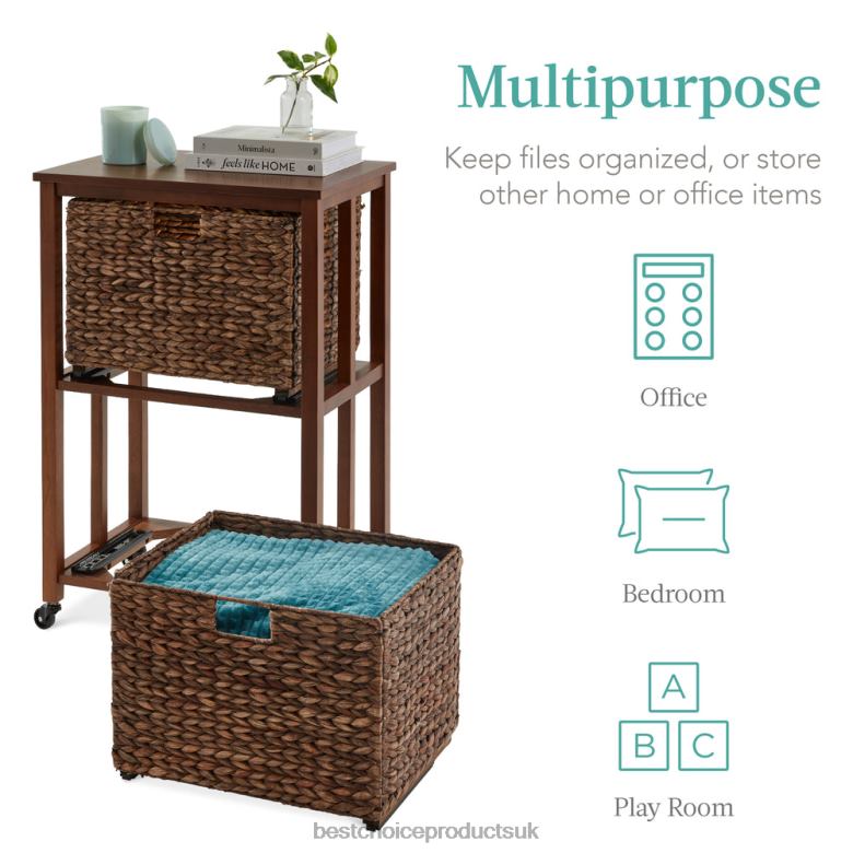 Accessory Best Choice ProductsVertical Rolling File Cabinet w/ Rubberwood Frame, Locking Caster Wheels N62R393 Mocha