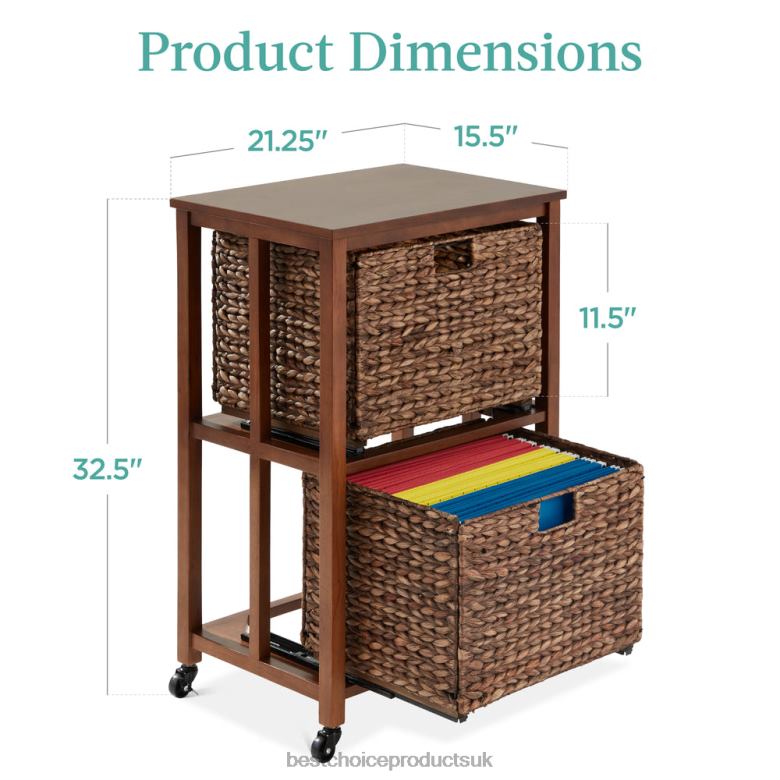 Accessory Best Choice ProductsVertical Rolling File Cabinet w/ Rubberwood Frame, Locking Caster Wheels N62R393 Mocha