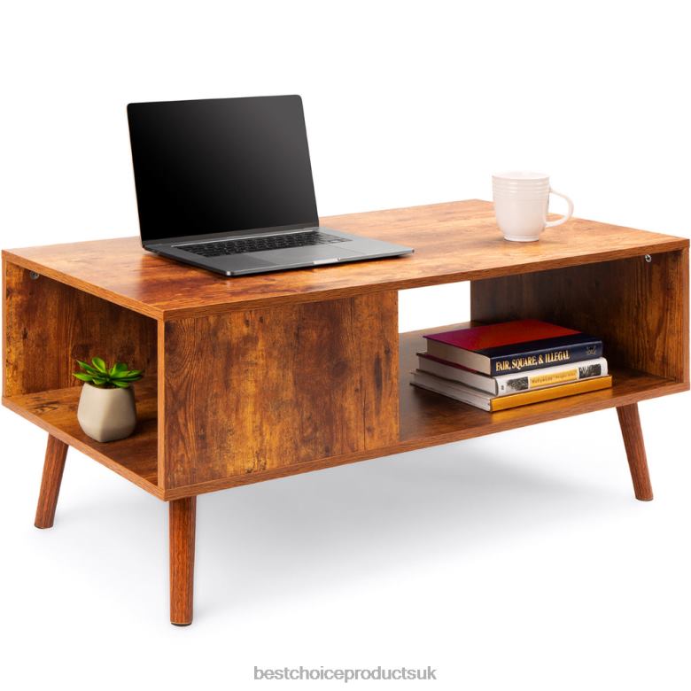 Accessory Best Choice ProductsWooden Mid-Century Modern Coffee Accent Table w/ Open Storage Shelf N62R369 Brown