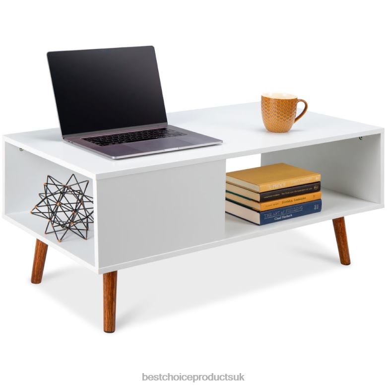 Accessory Best Choice ProductsWooden Mid-Century Modern Coffee Accent Table w/ Open Storage Shelf N62R370 White