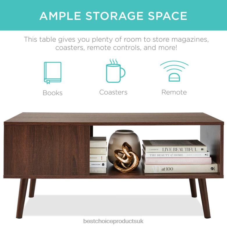 Accessory Best Choice ProductsWooden Mid-Century Modern Coffee Accent Table w/ Open Storage Shelf N62R373 Walnut