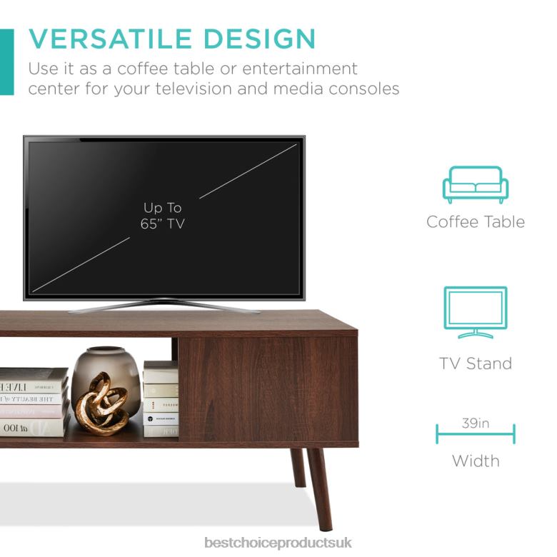 Accessory Best Choice ProductsWooden Mid-Century Modern Coffee Accent Table w/ Open Storage Shelf N62R373 Walnut