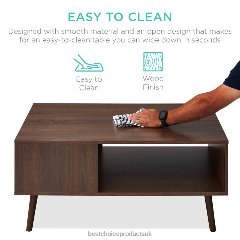 Accessory Best Choice ProductsWooden Mid-Century Modern Coffee Accent Table w/ Open Storage Shelf N62R373 Walnut