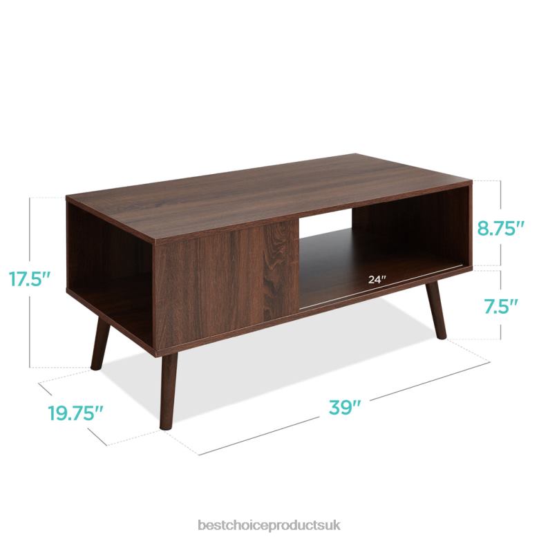 Accessory Best Choice ProductsWooden Mid-Century Modern Coffee Accent Table w/ Open Storage Shelf N62R373 Walnut