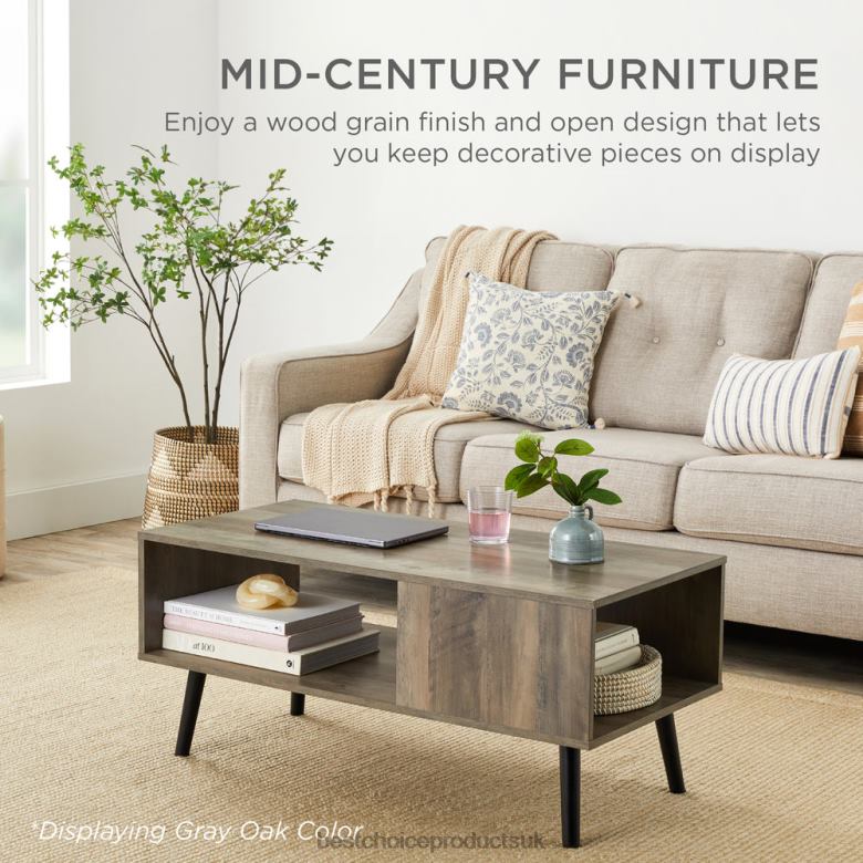 Accessory Best Choice ProductsWooden Mid-Century Modern Coffee Accent Table w/ Open Storage Shelf N62R374 Gray