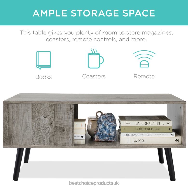 Accessory Best Choice ProductsWooden Mid-Century Modern Coffee Accent Table w/ Open Storage Shelf N62R374 Gray