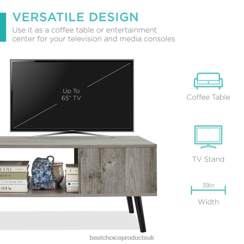 Accessory Best Choice ProductsWooden Mid-Century Modern Coffee Accent Table w/ Open Storage Shelf N62R374 Gray
