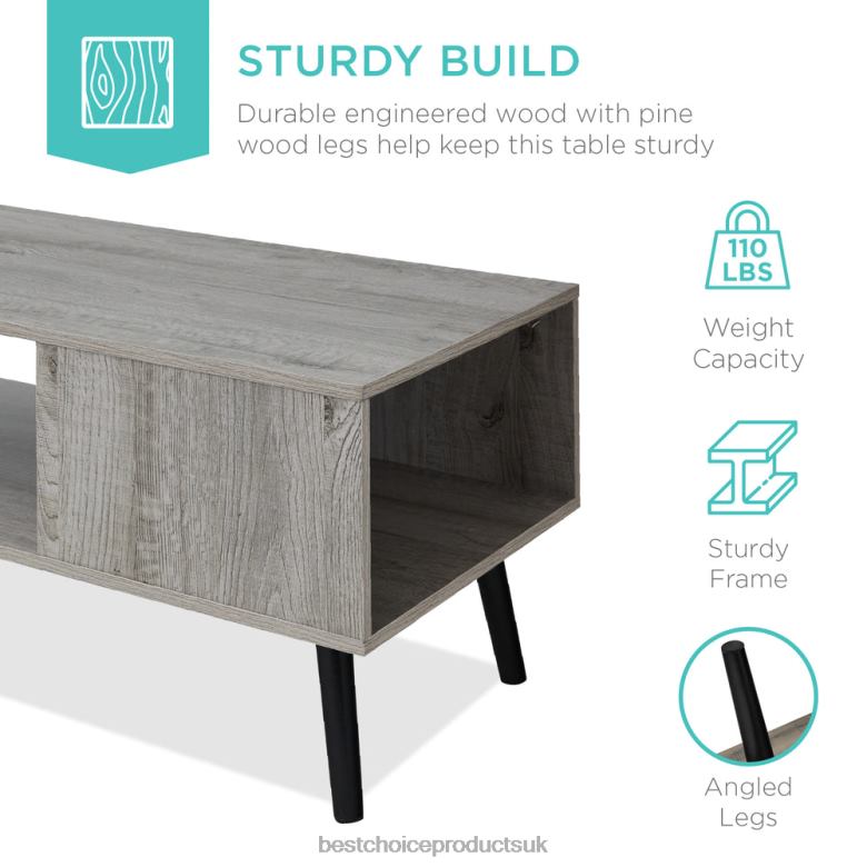 Accessory Best Choice ProductsWooden Mid-Century Modern Coffee Accent Table w/ Open Storage Shelf N62R374 Gray