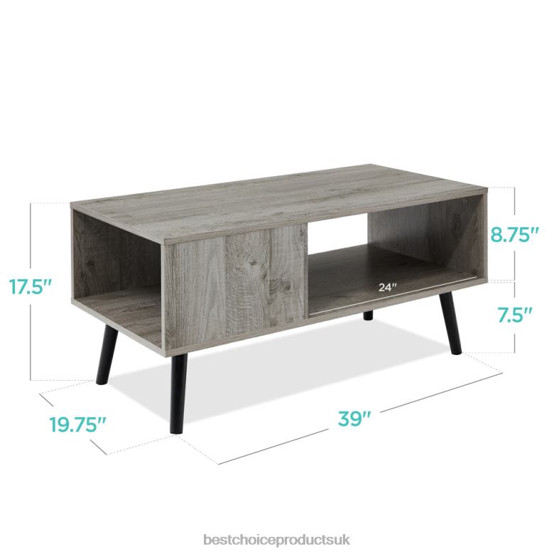 Accessory Best Choice ProductsWooden Mid-Century Modern Coffee Accent Table w/ Open Storage Shelf N62R374 Gray