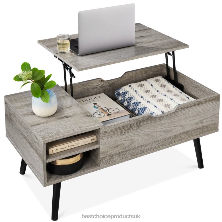 Accessory Best Choice ProductsWooden Mid-Century Modern Lift Top Coffee Table w/ Removable Shelf N62R694 Gray
