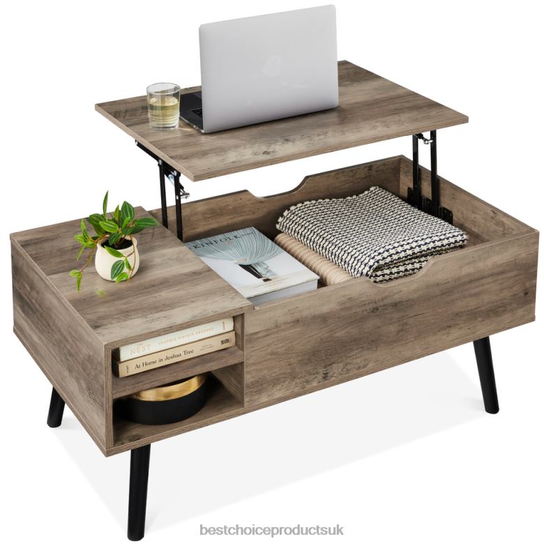 Accessory Best Choice ProductsWooden Mid-Century Modern Lift Top Coffee Table w/ Removable Shelf N62R696 Gray Oak