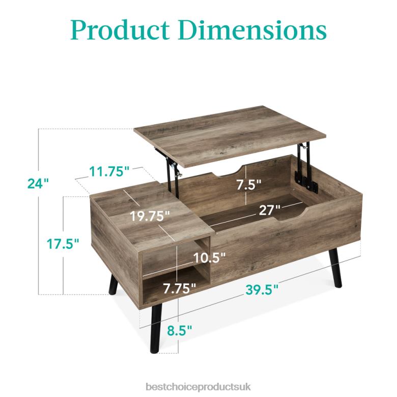 Accessory Best Choice ProductsWooden Mid-Century Modern Lift Top Coffee Table w/ Removable Shelf N62R696 Gray Oak