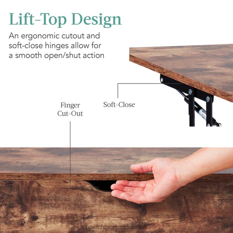 Accessory Best Choice ProductsWooden Mid-Century Modern Lift Top Coffee Table w/ Removable Shelf N62R698 Brown