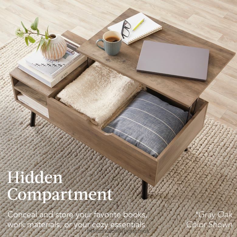Accessory Best Choice ProductsWooden Mid-Century Modern Lift Top Coffee Table w/ Removable Shelf N62R698 Brown