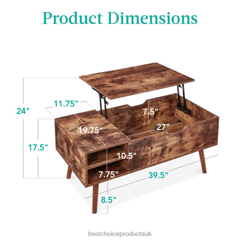 Accessory Best Choice ProductsWooden Mid-Century Modern Lift Top Coffee Table w/ Removable Shelf N62R698 Brown