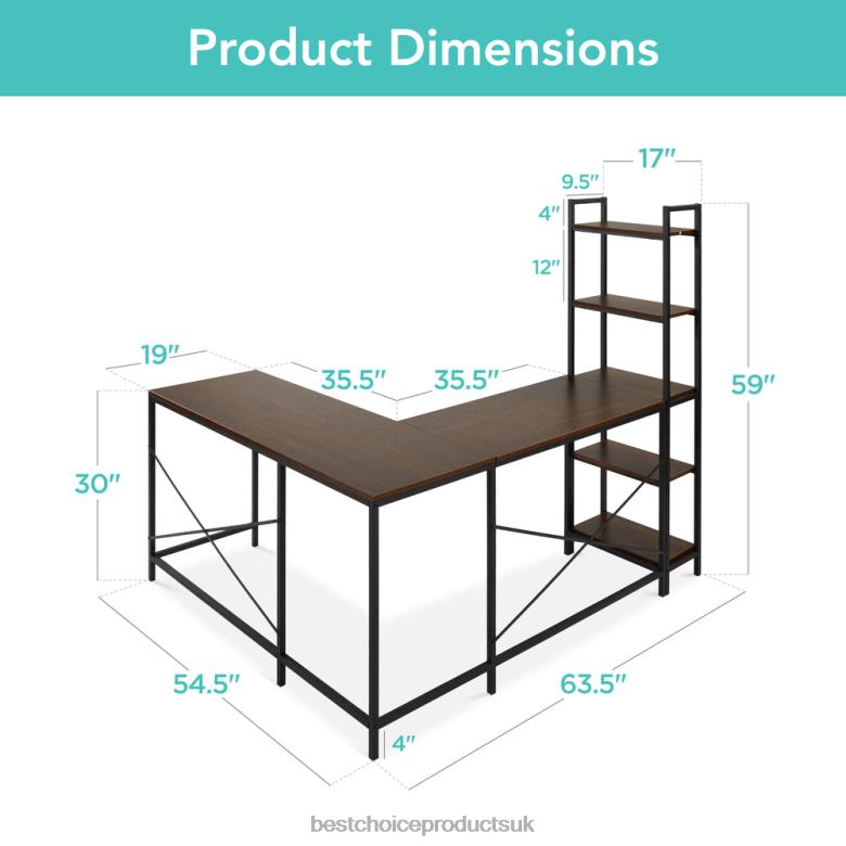 Accessory Best Choice ProductsL-Shaped Computer Desk, Study Workstation w/ 5-Tier Open Storage Bookshelf N62R647 Brown/Black