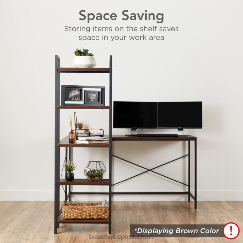 Accessory Best Choice ProductsL-Shaped Computer Desk, Study Workstation w/ 5-Tier Open Storage Bookshelf N62R648 Gray/Black