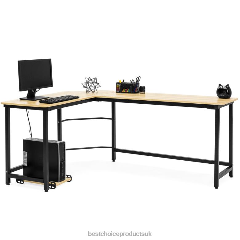 Accessory Best Choice ProductsModern L-Shaped Corner Computer Desk Table Workstation w/ CPU Stand N62R363 Brown