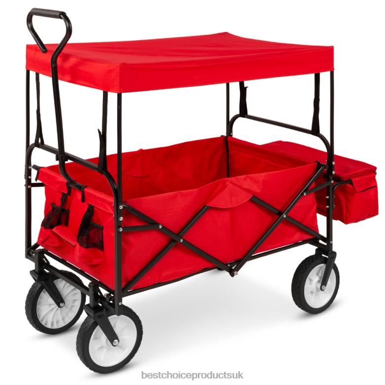 Accessory Best Choice ProductsUtility Wagon Cart w/ Folding Design, 2 Cup Holders, Removable Canopy N62R1136 Red
