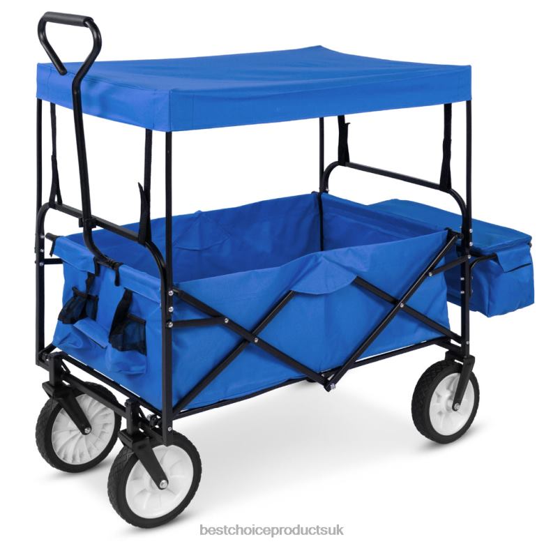 Accessory Best Choice ProductsUtility Wagon Cart w/ Folding Design, 2 Cup Holders, Removable Canopy N62R1137 Blue
