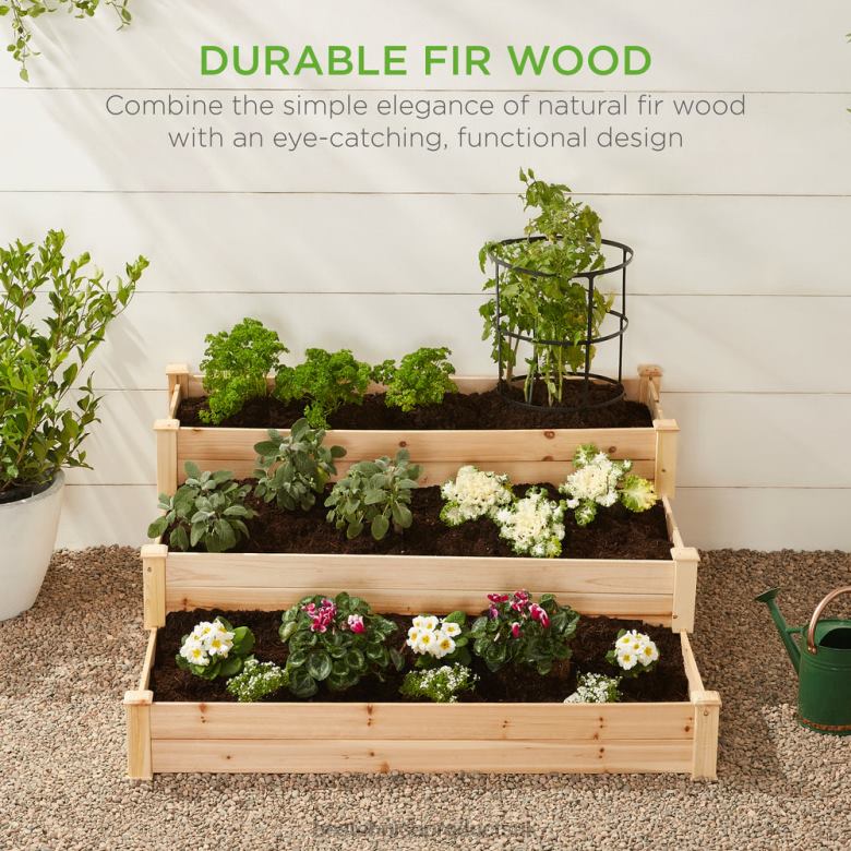 Lawn & Garden | Best Choice Products3-Tier Raised Fir Wood Garden Bed Planter w/ Stackable & Flat Setup N62R977 Natural