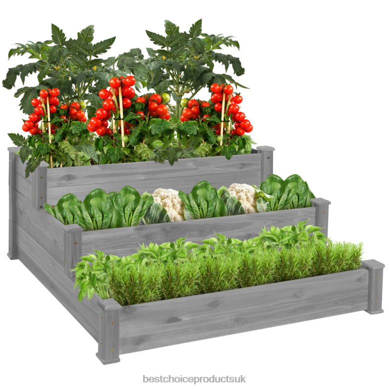 Lawn & Garden | Best Choice Products3-Tier Raised Fir Wood Garden Bed Planter w/ Stackable & Flat Setup N62R978 Gray