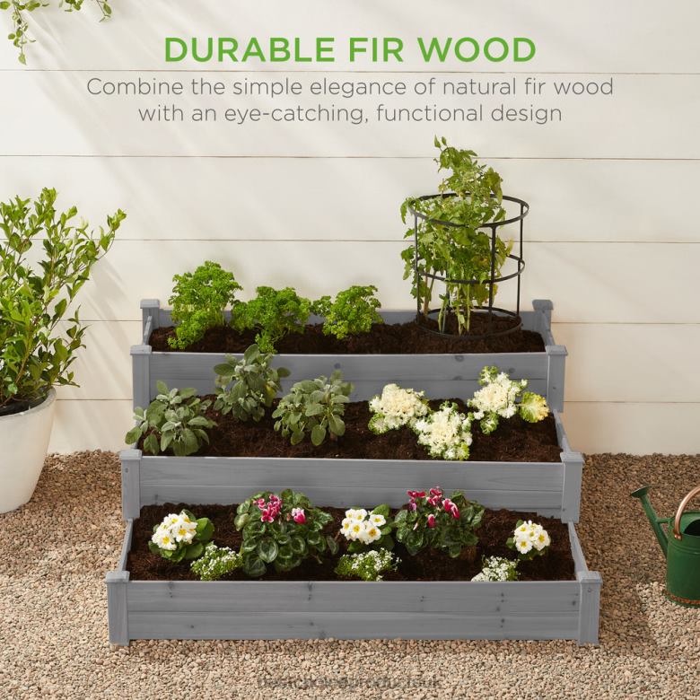 Lawn & Garden | Best Choice Products3-Tier Raised Fir Wood Garden Bed Planter w/ Stackable & Flat Setup N62R978 Gray