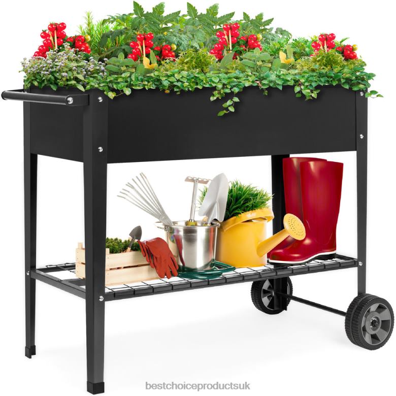 Lawn & Garden | Best Choice ProductsElevated Metal Garden Bed for Backyard w/ Wheels, Shelf N62R995 Dark Gray
