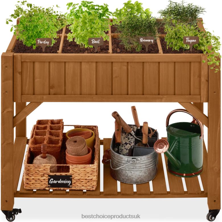 Lawn & Garden | Best Choice ProductsElevated Mobile Pocket Herb Garden Bed w/ Lockable Wheels, Storage Shelf N62R953 Acorn Brown