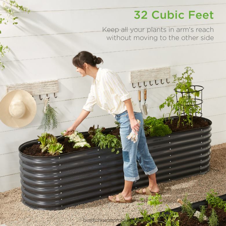 Lawn & Garden | Best Choice ProductsMetal Raised Garden Bed, Oval Outdoor Planter Box for Vegetables N62R993 Charcoal